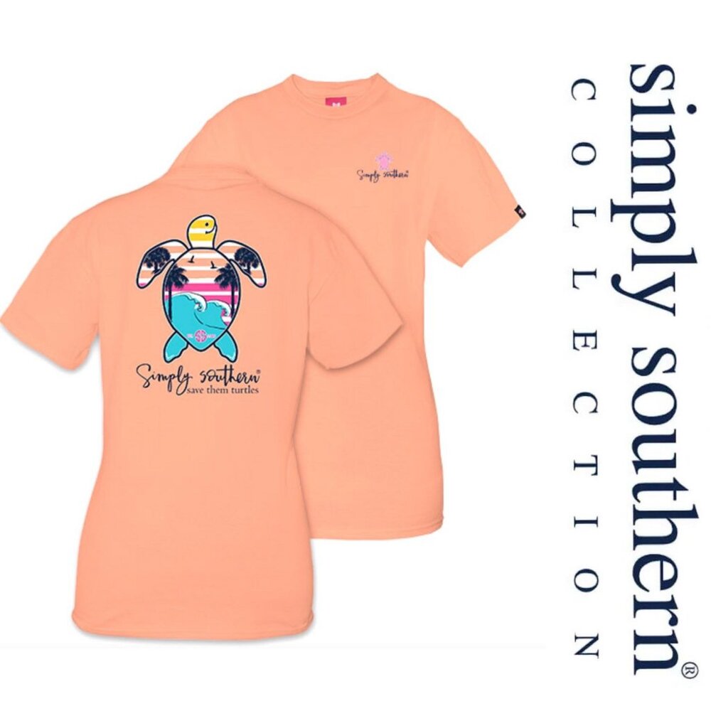 Simply Southern | "Save them Turtles" Palm Peachy Short Sleeve Tee | Size Medium